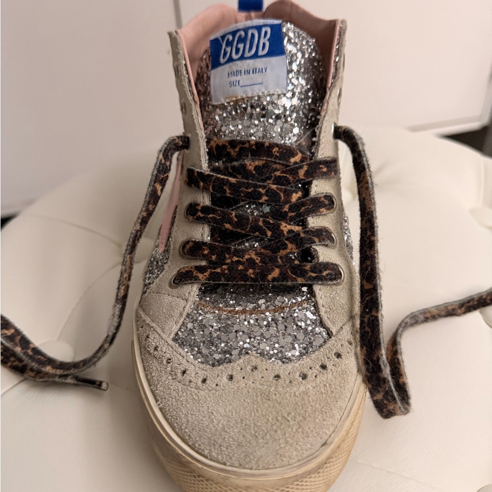 Golden Goose Silver Glitter High-Top Sneakers with Pink Star - Picture 5 of 8